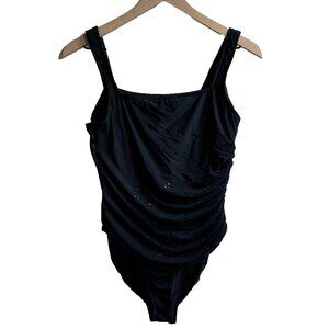 Miraclesuit Women's Black Ruched One Piece Swim Suit with tiny sequins Size 14
